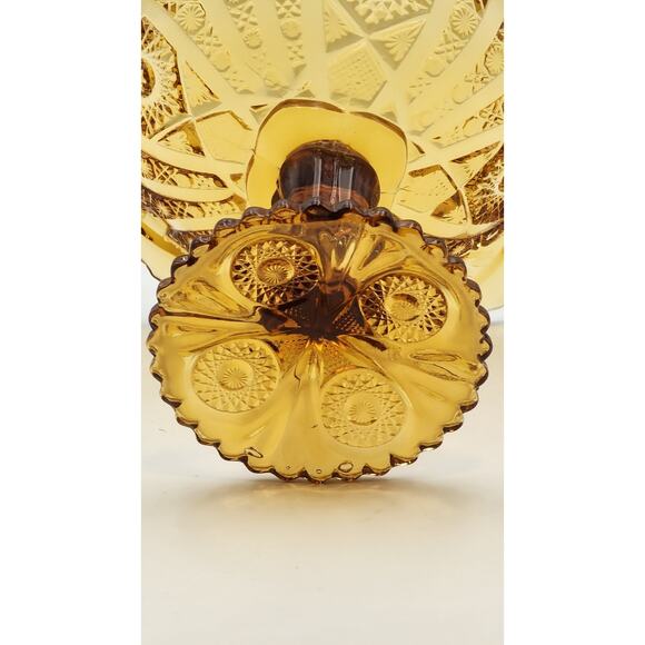 Daisy & Button Crimped Tall Compote Amber Imperial Glass Ohio 7" Tall VTG 1970's - Picture 8 of 16